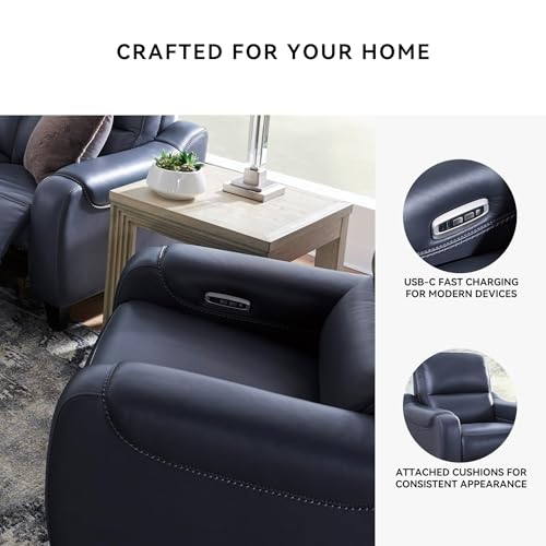 Signature Design by Ashley Mercomatic Contemporary Leather Match Wall Hugger Power Recliner with Adjustable Headrest and USB Ports, Blue Signature Design by Ashley