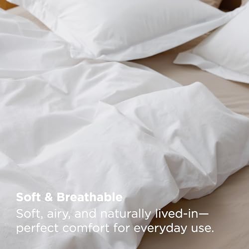 Bedsure 100% Washed Cotton Duvet Cover King - Bright White Minimalist Duvet Cover Linen Like for All Seasons - GentleSoft™ Plain Simple Cotton Bedding, 3 Pieces (Bright White, King, 104"x90") Bedsure
