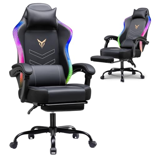 GTPLAYER Gaming Chair with Light Strip& Footrest,Recliner Chair Headrest & Lumbar Support, Linkage Armrest,Ergonomic Gaming Chair, High Back Office Home, Black GTPLAYER