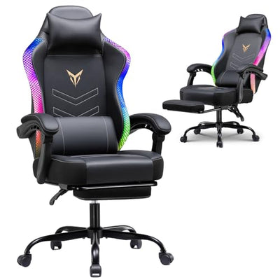 GTPLAYER Gaming Chair with Light Strip& Footrest,Recliner Chair Headrest & Lumbar Support, Linkage Armrest,Ergonomic Gaming Chair, High Back Office Home, Black