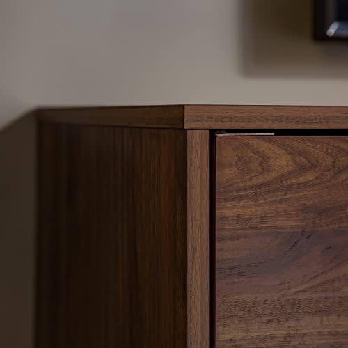 Walker Edison Saxon Mid Century Modern Glass Shelf TV Stand for TVs up to 65 Inches, 60 Inch, Walnut Walker Edison