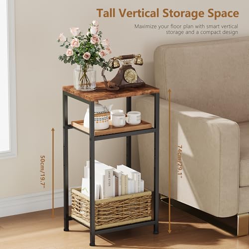 Heybly Small Side Table, 29.1" Tall End Table with Adjustable Shelf, Telephone Table, Nightstand, Accent Table Stand, Small Entryway Table, Bedroom,Living Room, Office,Bathroom, Rustic Brown,HET003SR1 Heybly