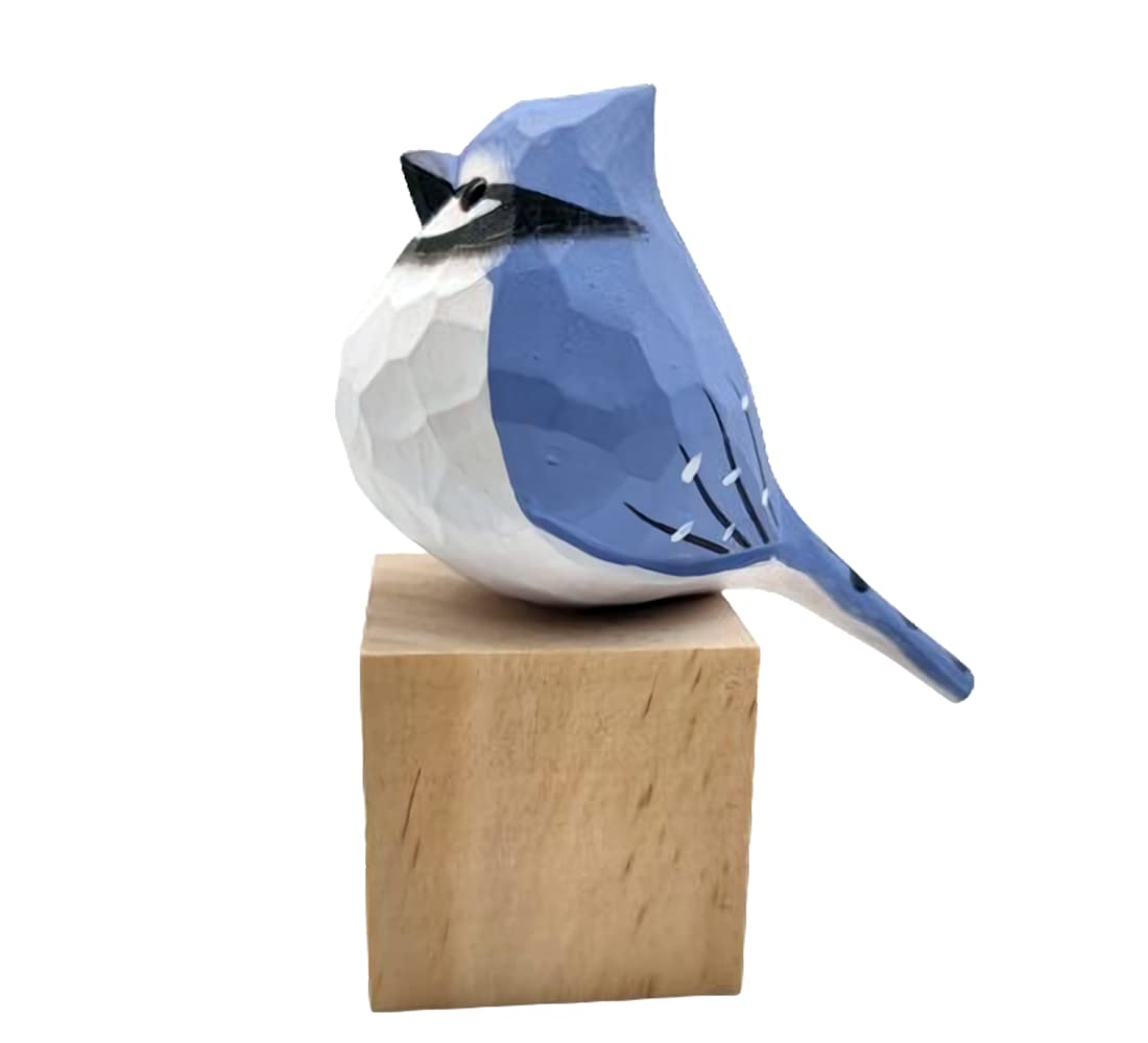 TALKLEK Hand Carved Wooden Bird Figurines, Creative Small Bird Statue for Home Decor, Bird Gifts for Bird Lovers (Blue Jay) TALKLEK