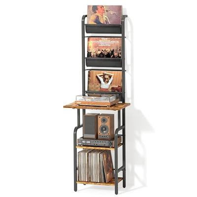 Record Player Stand with Vinyl Storage, Record Player Table with Vinyl Record Storage up to 250 Albums, Turntable Stand with Record Holder Display Shelf, Record Player Cabinet Organizer Rack