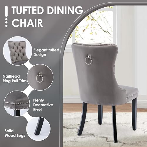 HAIZAO Extendable Oval Dining Table Set with 8 High-End Velvet Upholstered Chairs, 59 to 91 Inch Kitchen Table & Tufted Solid Wood Dining Chairs with Nailhead Trim, Contemporary Dining Room Furniture HAIZAO