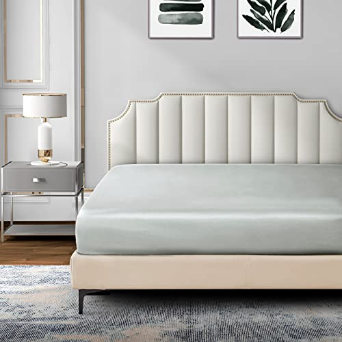 P Pothuiny Satin Fitted Sheet Full Size, 1 Single Fitted Sheet Only, Extra Soft Deep Pocket Bottom Bed Sheets Mattress Cover Fits 12" to 16", Wrinkle Free, Fully Elasticized (Silver Grey) P Pothuiny