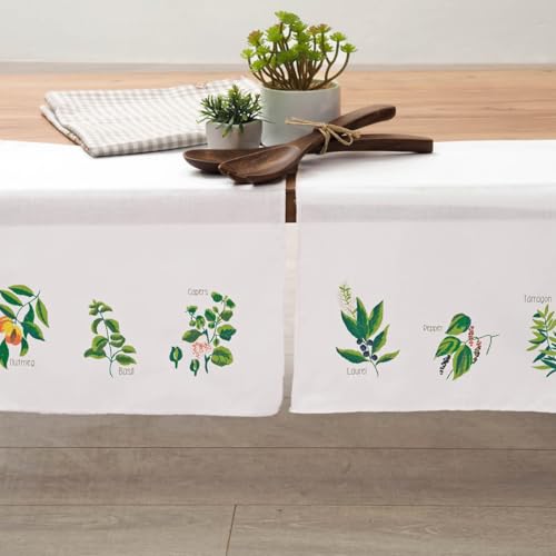 LEISURE ARTS Stamped Embroidery Tea Towels – 2 Pack Herbs Designs 17”x28” | Beginner Hand Embroidery Kit for Adults | Perle Edge Cotton Blend Towels w/DMC, Anchor & Coats Floss Guide