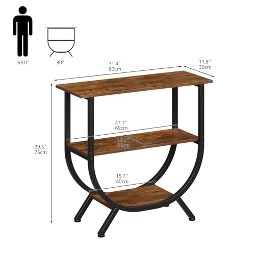 Trironsun 3 Tier Console Table with Storage 30" Height Entryway Table with Open Shelves Industrial Sofa Table Behind Couch for Living Room Hallway Entrance (Rustic Brown) Trironsun