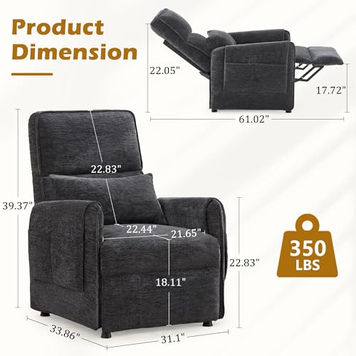 Korser Power Recliner Chair, Small Recliners for Small Spaces, Electric Recliner Chairs for Adults with Remote, Pillow and Side Pockets, Reclining Chair with Memory Function, Living Room, Chenille