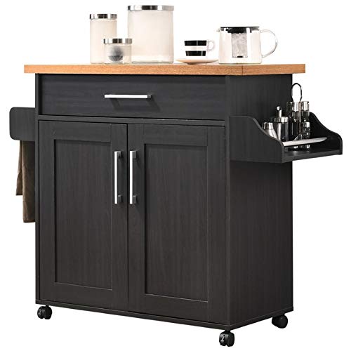 Pemberly Row Contemporary Wood Kitchen Island with Spice Rack in Black/Beech Pemberly Row