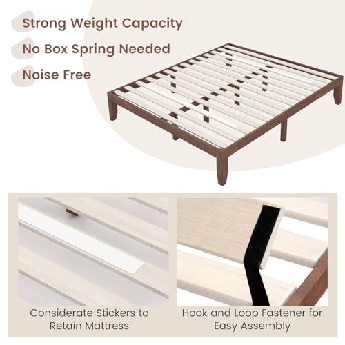 Giantex 14-Inch King Walnut Wood Platform Bed Frame – Minimalist Mattress Foundation with Heavy-Duty Slat Support Giantex