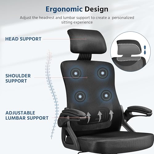 Yaheetech Ergonomic Office Chair, High Back Desk Chair with Headrest and Flip-up Armrest Lumbar Support for Home Office Meeting Room Study, Black Yaheetech