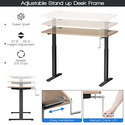 COSTWAY Crank Standing Desk Frame, Manual Hand Crank Workstation Base, Ergonomic Sit to Stand Base w/Foldable Crank Handle, Hook, Cable Management Rack (Black) COSTWAY