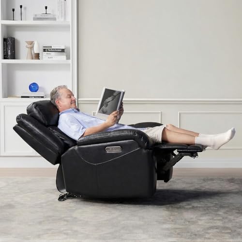 Watson & Whitely Genuine Leather Power Recliner Chairs for Adults, Wall Hugger RV Recliner with Power Headrest & Charging Ports, Electric Recliner Sofa Chair for Living Room, Black