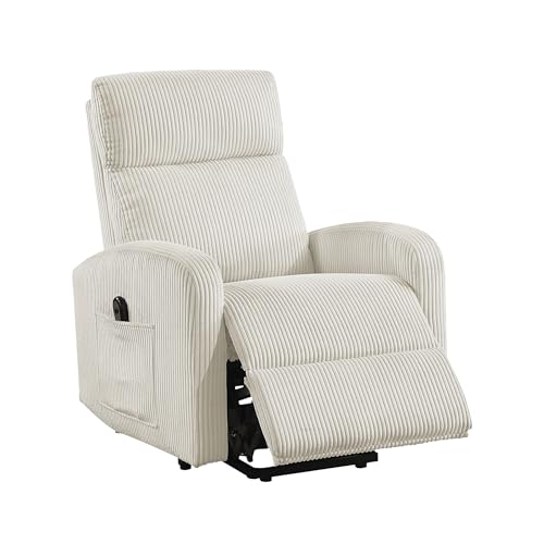 Lexicon Power Lift Recliner Chair for Elderly with Remote Control, Gentle Lift Motion, Side Pocket Armrest, Corduroy Upholstered Electric Recliner for Living Room/Bedroom, Easy Assembly, Beige Lexicon