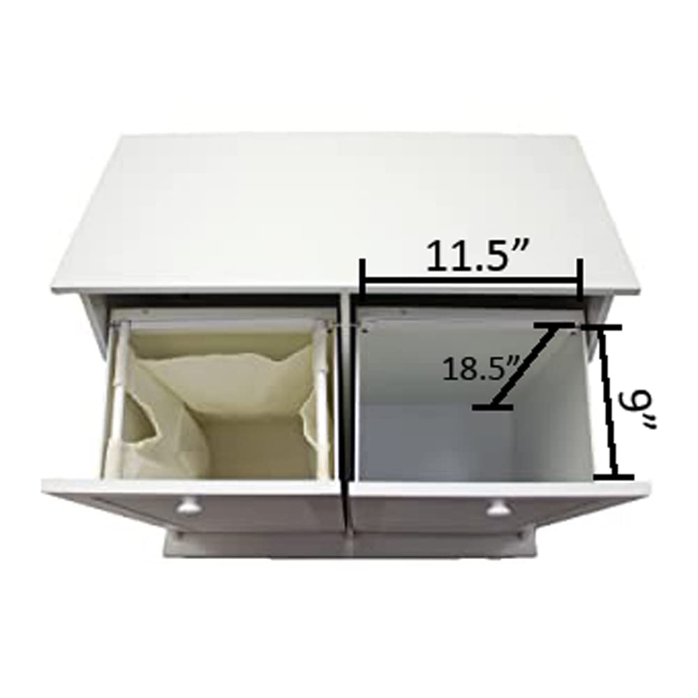 eHemco Dual Hamper Tilt Out Laundry Sorter with 2 Removable Compartment Cotton Bags, White eHemco