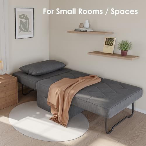 DSNAPE Convertible Sofa Bed with 5-Level Adjustable Backrest, 74" D x 37" W 4-in-1 Folding Ottoman Sleeper Chair Bed, Modern Single Futon Couch for Living Room Apartment Dorm Small Space, Dark Grey DSNAPE