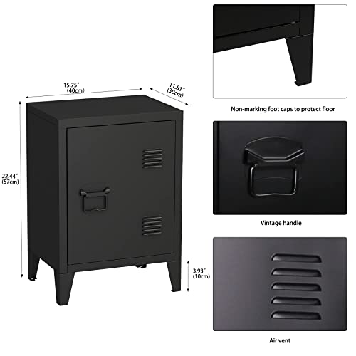 MIOCASA Nightstand Modern End Side Table Steel Bedside Storage Cabinet with Shelf Easy Assembly for Living Room Bedroom (Black) MIOCASA