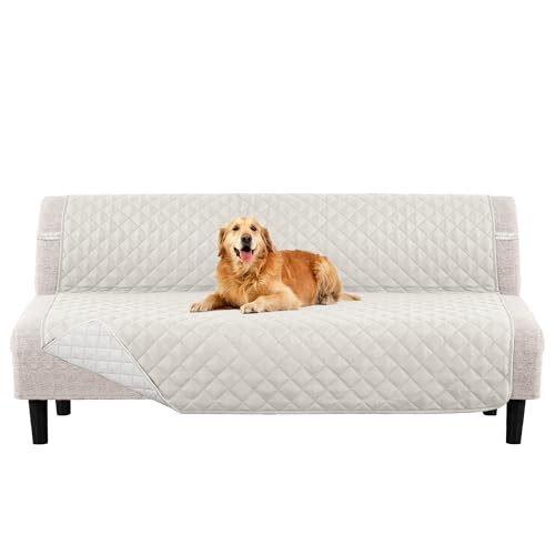 PrinceDeco Futon Slipcover Armless Futon Bed Cover Furniture Protector with Elastic Bottom Reversible Quilted Couch Cover Width Up to 70" Water Resistant Couch Cover for Pets,Ivory PrinceDeco