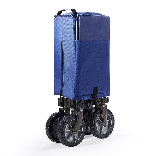 TIMBER RIDGE Tailgate Collapsible Folding Wagon Cart, Heavy Duty Utility Push Pull Beach Wagon Foldable, Outdoor Grocery Cart with Side Pockets for Camping, Garden, Shopping, Holds 225 lbs, Blue TIMBER RIDGE