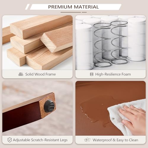 JIASTING Barrel Accent Chairs, Brown Leather Chairs with Solid Wood Frame, Mid-Century Modern Wooden Armchair with Wraparound Back, Comfy Office Reading Chair for Living Room, Bedroom (2, Brown) JIASTING