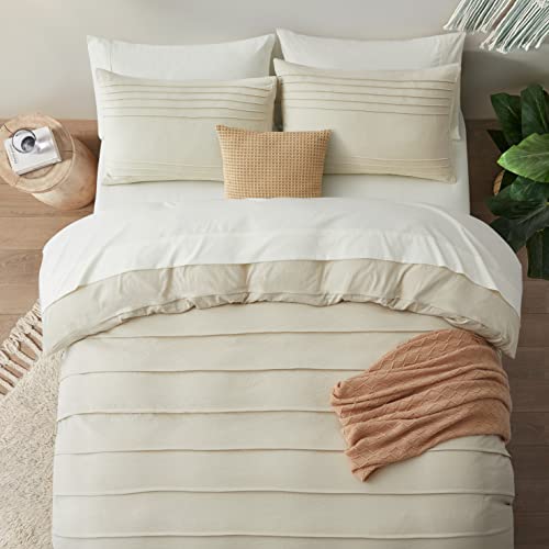 Oli Anderson Beige Duvet Cover King Size - Pleated King Duvet Cover, 3PCS Soft and Breathable Textured Bedding Set with Zipper Closure(Beige,104"x90") Oli Anderson