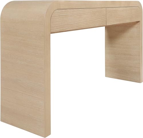 Meridian Furniture 272-S Cresthill Collection Mid-Century Modern Console Table with Oak Wood, Natural White Oak Finish, Curved Art Deco Design, 54" W x 14" D x 30" H, White Meridian Furniture