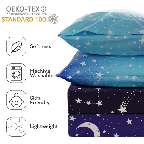 JSD Gradient Blue Moon Stars Kids Sheet Set Twin Size, 3 Piece Space Theme Microfiber Sheets Deep Pocket JSD