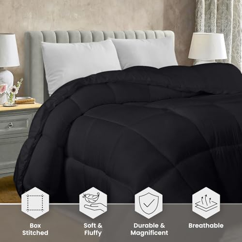 Utopia Bedding Comforter Duvet Insert, Quilted Comforter with Corner Tabs, Box Stitched Down Alternative Comforters Twin Size (Black) Utopia Bedding