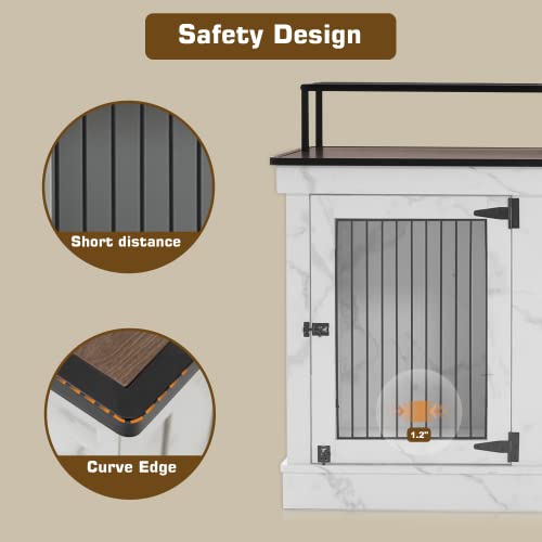 MCombo Large Dog Crate Furniture TV Stand, Wooden Dog Kennel with Double Doors, Indoor Furniture Style Dog Crate House End Table, 1861 (White) MCombo