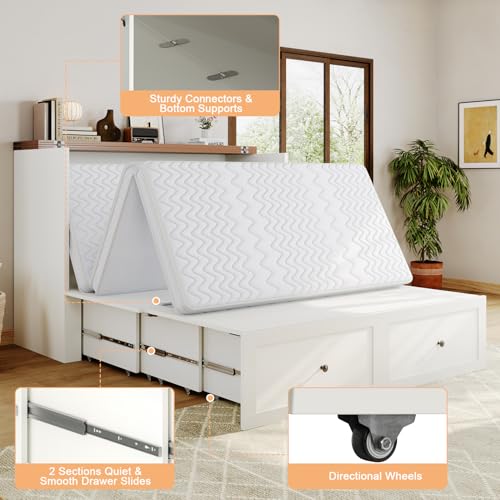 Murphy Bed Cabinet with Charging Station, Full Size Murphy Bed with Large Storage Drawer for Bedroom, Living Room, Home Office Generic