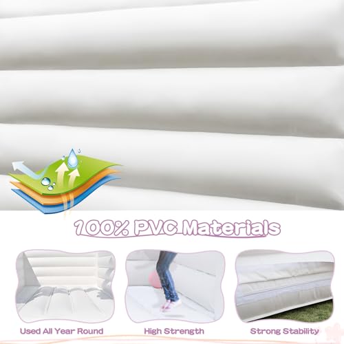 14FT 2 in 1 Inflatable Bounce House & Play Basketball, 100% Commercial Grade Thickening PVC Large Bouncy House Castle with Air Blower & Balloons & Basketball for Birthday Party,Wedding (White, 14 FT) Yorkgargen