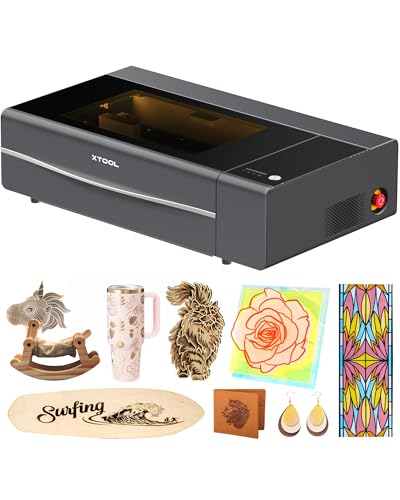 xTool P2S 55W CO2 Laser Cutter, Smart Desktop CO2 Laser Engraver and Cutter Machine, Dual Smart 16MP Cameras, 3D Curved Cylinder Engraving, Create with Wood and Metal Acrylic Glass Fabric Leather xTool