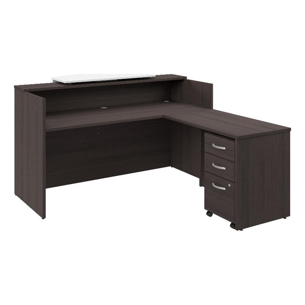 Bush Business Furniture Arrive 72W x 72D L Shaped Reception Desk with Counter and Mobile File Cabinet in Storm Gray Bush Furniture