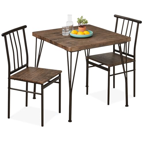 Best Choice Products 3-Piece Dining Set Modern Dining Table Set, Metal and Wood Square Dining Table for Kitchen, Dining Room, Dinette, Breakfast Nook w/ 2 Chairs - Dark Brown Best Choice Products