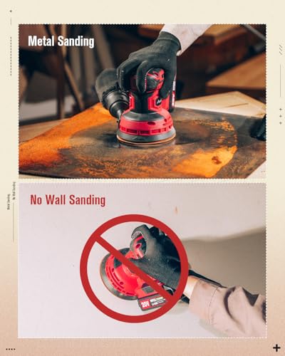 AVID POWER 20V Cordless Orbital Sander 5 Inch Electric Sander Tool with 6 Variable Speeds 7000-11000 RPM Battery Powered Sanders for Woodworking, 30 Pcs Sandpapers and Dust Collection Bag AVID POWER