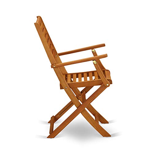 East West Furniture Selma 3 Piece Patio Bistro Outdoor Set Contains a Square Acacia Wood Coffee Table and 2 Folding Arm Chairs, 26x26 Inch, Natural Oil East West Furniture