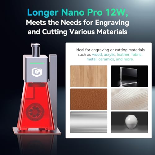 Longer Nano Pro 12000mW Laser Engraver 5000mm/s High-Speed Laser Engraving and Cutter Precision 0.01 * 0.01mm CNC, DIY Laser Cutter and Engraver Machine for Wood, Metal, Paper, Acrylic, Leather, Glass Longer