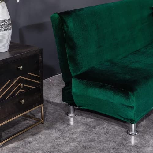 SFYZ HOME Velvet Armless Futon Slipcover,Stretch Silver Fox futon Cover, Modern Solid Color Sofa Bed Cover for for Futon Folding Bed Sofa (Dark Green,M-61-72.8in/155-185cm) SFYZ HOME