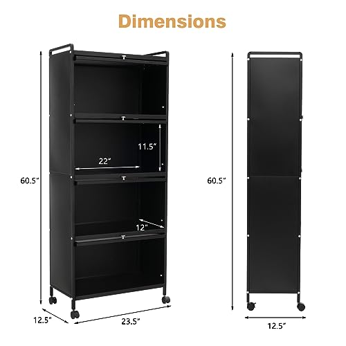 Giantex 5-Tier Freestanding Kitchen Storage Cabinet with Mobile Design and Flip-Up Doors, Black Giantex