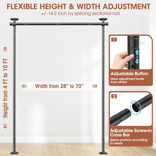 SUNALLY Room Divider Curtain Rod, No Drilling Room Separator for Space Partition Adjustable 4-10ft(H) 28-70inch(W) Heavy Duty Temporary Wall Divider Floor to Ceiling Tension Rod, Black SUNALLY