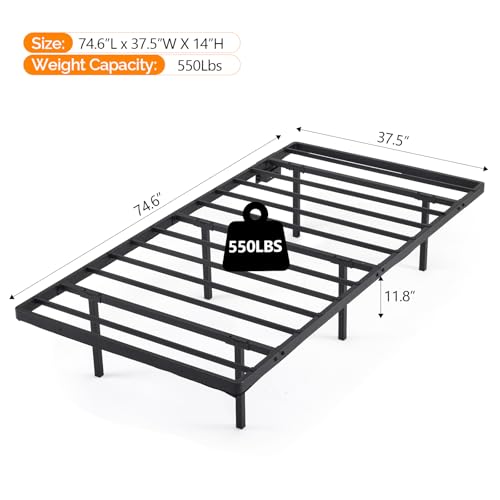 VINGLI 14 Inch Twin Floating Bed Frame with USB Charging Station/LED Lights, Single Platform Bed Foudation Base Heavy Duty Metal Slat, No Box Spring Needed,Black VINGLI