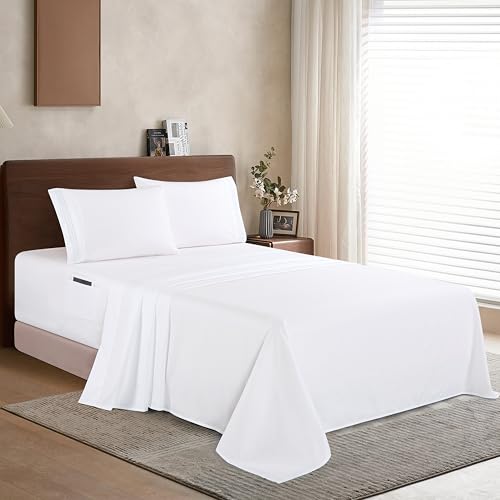 Elegant Comfort Luxury 1500 Premium Hotel Quality Microfiber 4-Piece Sheet Set - Soft, All Around Elastic 18-24 Inches Deep Fitted Sheet - Extra Deep Pocket Sheets, King, White Elegant Comfort