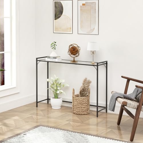 Livofloral 40.6" Tempered Glass Console Table for Entryway, Narrow Console Tables with Storage, Hallway Table for Entryway, Living Room, Black Sofa Tables Behind Couch, Modern Style, Easy Assemble Livofloral