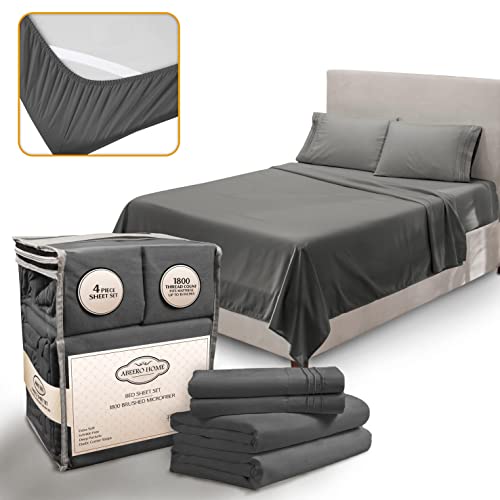 Abeero Home King Size Sheets Set Cooling - Luxury Hotel Sheet - Soft Bed Sheet with Elastic Corner Straps - Deep Pockets Microfiber Bedsheet - Bedding Sheets & Pillowcases - 4 Piece (King, Gray) Abeero Home