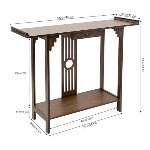 REHOUPTU Sofa Tables, Japanese Style Console Sofa Table, Walnut Bamboo Console Table Entryway Narrow Long Console Table Vintage Table Hallway Table with Shelves, Side Table, Display Table REHOUPTU