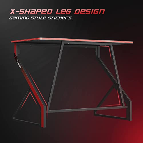 CubiCubi Simple Gaming Desk Z Shaped 47 inch Gamer Workstation, Home Computer Carbon Fiber Surface Gaming Desk PC Table with Headphone Hook CubiCubi
