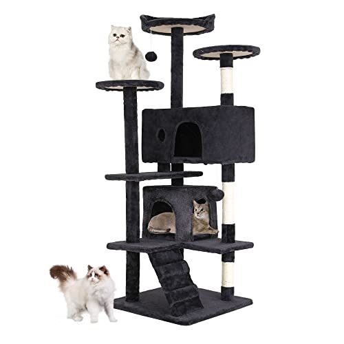 BestPet 54in Cat Tree Tower for Indoor Cats,Multi-Level Furniture Activity Center with Scratching Posts Stand House Condo Funny Toys Kittens Pet Play House,Dark Gray BestPet