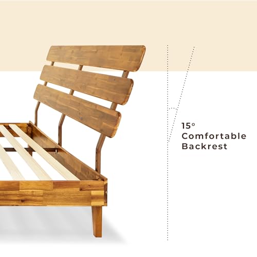 Bme Caden 15 Inch Deluxe Bed Frame with Adjustable Headboard - Mid Century, Retro Style with Acacia Wood - No Box Spring Needed - 12 Strong Wood Slat Support - Easy Assembly - Caramel, King Bme