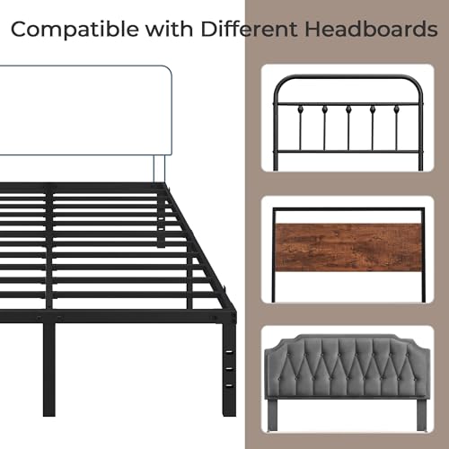Yaheetech 14 Inch Tall Metal Bed Frame Queen Platform Bed Frame with Storage Space,Sturdy Slat Support,Easy Assembly,No Box Spring Needed,Black Yaheetech